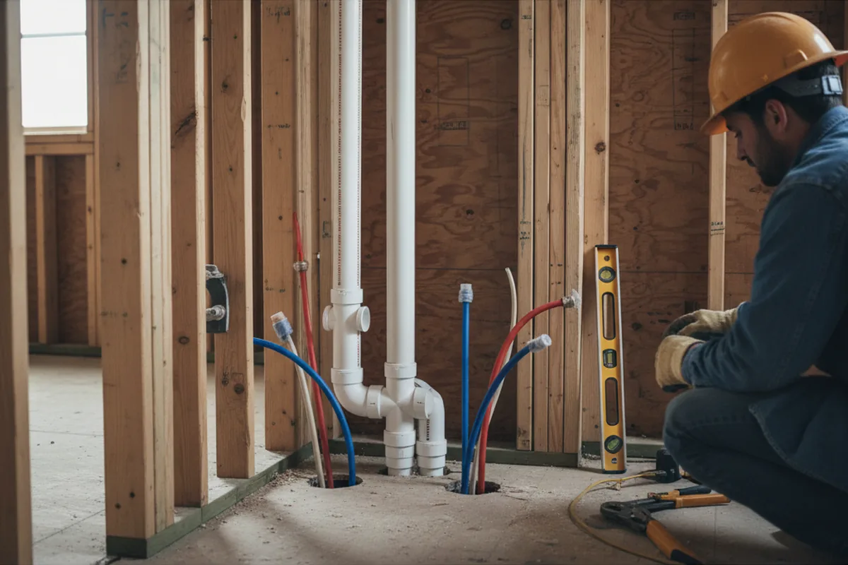 Drain and supply rough-in during Toilet Repair and Installation in Montgomery Village